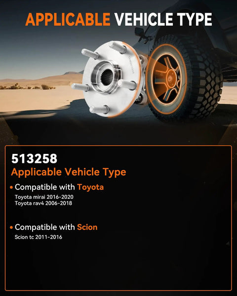 Heavy Duty Front Wheel Bearing Hub Assembly For Toyota Rav4 2006 To 2018 showing compatible vehicle types and features.