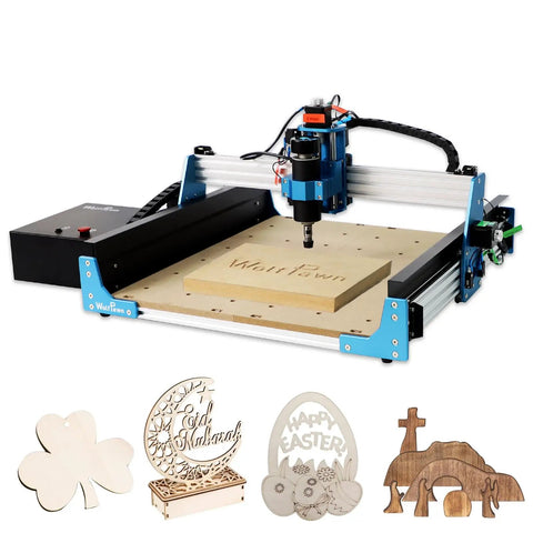 Beefy All Metal 3 Axis CNC Router Engraver With Steel Wheel Milling, 500W Trimmer And Linear Rail Driven, Working Area 15.75 X 15.75 X 2.95 In, Acrylic Cutting Milling, GRBL Control 4040 PRO displayed with engraved samples