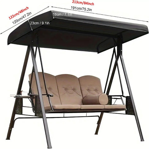 Beige 3 Seater Patio Swing Canopy Replacement Top Cover Waterproof Windproof Rainproof Sunproof 210D Oxford Cloth For Outdoor Garden Porch Swings Durable All Weather Ready shown on swing