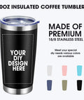 Custom 20oz Personalized Stainless Steel Coffee Tumbler With High Def Photo And Text Artwork Double Wall Vacuum Insulated Heat Proof Leakproof Travel Cup For Your Daily Grind, black matte design.