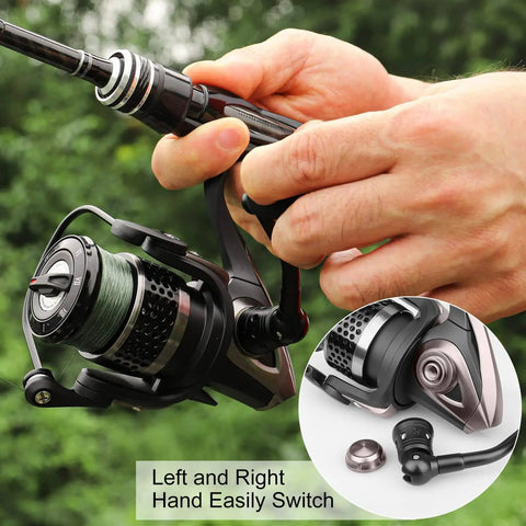 Ultra Light Spinning Fishing Reel With Aviation Aluminum Body For Saltwater And Freshwater, shown being used in hand