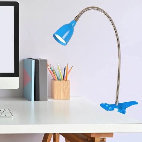 Olivia Dimmable Clamp Desk Lamp With Adjustable Color Temperature From Warm White To Cool White Easy Tap Power Button shown on desk.