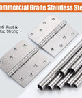 3 Pack Heavy Duty 304 Stainless Steel Door Hinges With Ball Bearings Built Like A Beast No Sweat Rust Protection Square 4X4 Inch Plates Smooth Swing For Interior Wooden Doors Cabinet Hardware And DIY Fixer Upper Renovations with detailed hinge design.