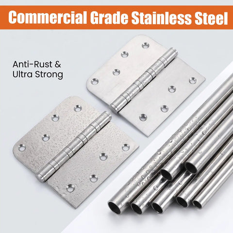 3 Pack Heavy Duty 304 Stainless Steel Door Hinges With Ball Bearings Built Like A Beast No Sweat Rust Protection Square 4X4 Inch Plates Smooth Swing For Interior Wooden Doors Cabinet Hardware And DIY Fixer Upper Renovations with detailed hinge design.