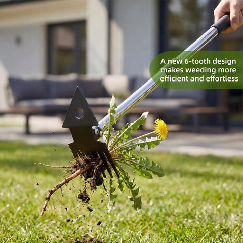 2-In-1 Weed Puller Tool With Long Handle, Dual-Head Garden Hoe And Weeder For Deep Root Uprooting, pulling weed from lawn