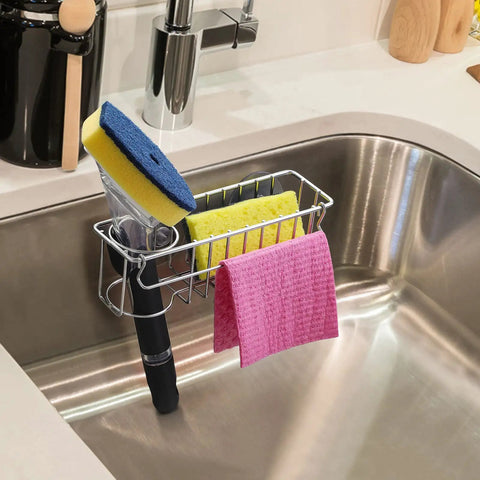 Heavy Duty 304 Stainless Steel 3 In 1 Kitchen Sink Sponge Caddy With Grip Tight Suction And Quick Peel Stick Mounts For Sponges Brushes And Cleaning Supplies Zero Drilling Required
