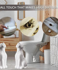 Two Pack Dog Themed White Ceramic Toilet Bolt Caps Easy Install Screw Covers For Bathroom Decor Hides Rusty Bolts On Bottom Of Toilet Tall Design For A Clean Look, showing installation and effect in bathroom setting.