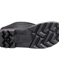 Bottom view of Badass Black Men's Waterproof PVC Work Boots showing deep cleats for traction on wet surfaces.