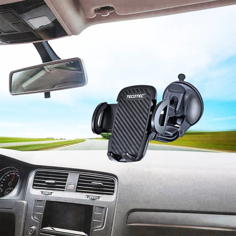 Heavy Duty Car Phone Mount With Grip Tight 3 Inch Sticky Gel Suction Cup Hella Secure Locking Lever For Dashboard Or Windshield, secured to windshield.