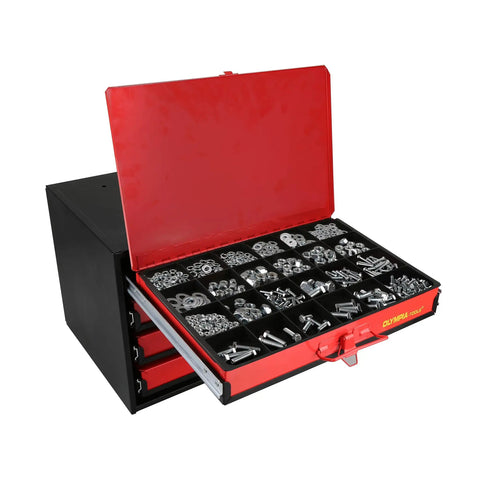 Heavy Duty Four Drawer Hardware Organizer With 2500 Piece Small Parts Kit Steel Cabinet With Removable Inside Trays Black And Red Storage