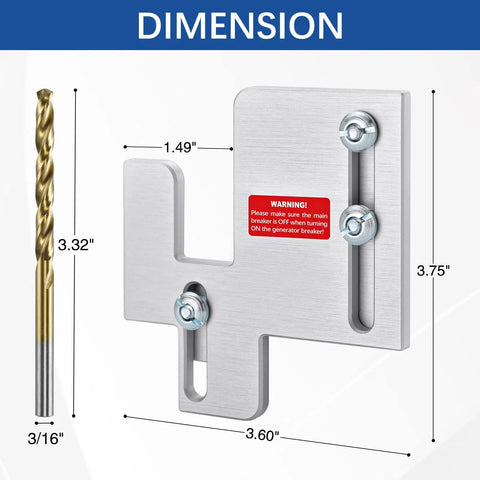 Generator Interlock Kit For Eaton Cutler Hammer BR Series Panels dimensions and drill bit shown