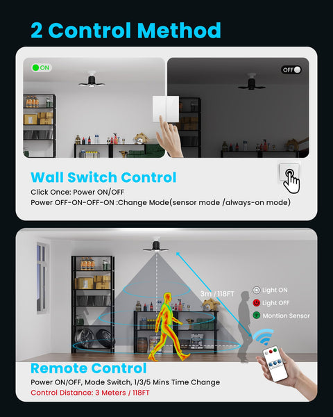 Instructions for using the Motion Sensor Garage Light 80W 8000LM Deformable LED Shop Light With Remote And Wall Switch Dual Control