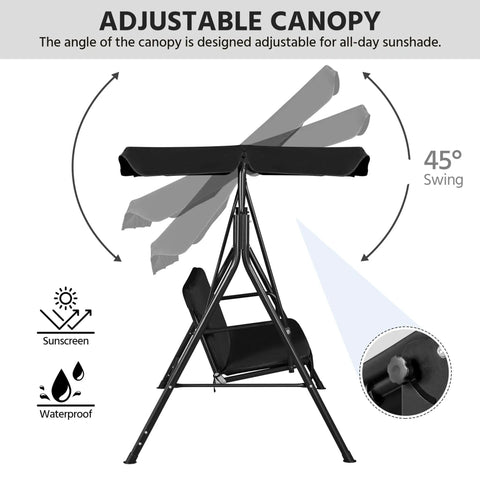 3-Seat Patio Swing Chair With Adjustable Canopy And Removable Cushions Outdoor Cozy Glider Lounge For Patio Garden Yard Porch Weatherproof Frame Sturdy Steel Construction Black