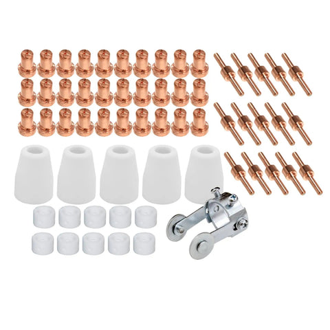 Plasma Cutter Consumables Kit For PT31 Torch With Roller Guide Includes Extended Nozzles Electrodes Swirl Rings And Accessories