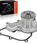 Engine Water Pump With Gasket For Hyundai Elantra Elantra Coupe Elantra GT Veloster Kona Tucson 2.0L And Kia Soul Forte Forte Koup Forte5 Seltos Compatible, aluminum housing with gasket displayed next to packaging.