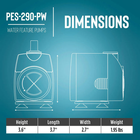 Diagram and dimensions of Energy Efficient 115 Volt Magnetic Drive Fountain And Pond Pump With Adjustable Flow Valve 300 GPH