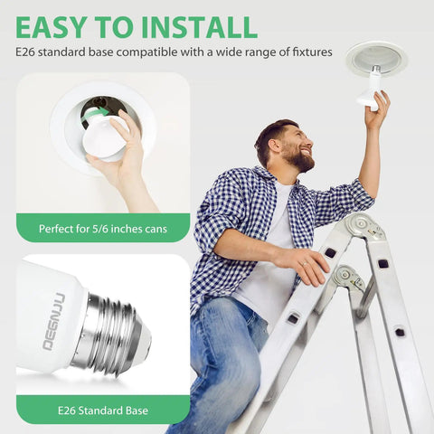 Installing 12 Pack Br30 LED Recessed Light Bulbs Dimmable Can Lights Soft White 2700K 650 Lumens E26 into ceiling fixtures.