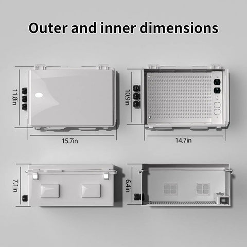 Rugged Outdoor Electrical Enclosure Box With Ventilated Design Waterproof ABS Cabinet Junction Box showing dimensions