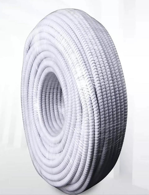 Rock Solid Flexible Corrugated Electrical Conduit With Heavy Duty Pvc Cladding For Indoors And Outdoors 328 Ft Run 1 Cm Bore rolled up tightly.