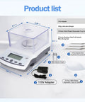 Product components of No Nonsense Ultra Precise 500g X 0.001g Pro Grade Analytical Balance Scale With Windshield And RS232 Interface.