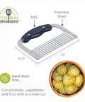Fox Run stainless steel crinkle cutter with black handle and 7.2-inch wavy blade for vegetables