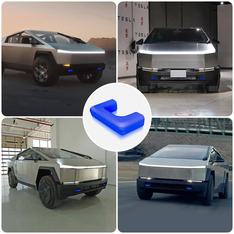Tow Hook Covers For Tesla Cybertruck 2023 2024 2025, Customized Tow Hitch Covers Blue 2 Pack displayed with Cybertruck