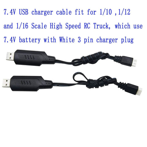 2 Pack 9125 Charger Cable With XH-3P Plug For Q903 And SCX24 Scale RC Cars Trucks Boats Drones 7.4V 2S LiPo Li-ion Batteries USB 5V