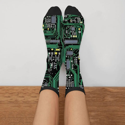 Printed Circuit Board Socks Dope Nerdy Crew Socks For Men And Women With Cushioned Soles Soft Polyester Spandex Blend One Size Fits Most