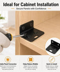 Installing Eight Pack Quick Fitting Furniture Joint Brackets With Screws Heavy Duty Steel Right Angle L Shape Corner Braces on cabinet