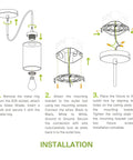 Installation diagram for Mini Pendant Ceiling Light Fixture 60W E26 Socket 120V with step-by-step instructions.