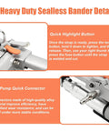 Heavy Duty Sealless Bander Detail showing Quick Highlight Button and Air Pump Connector on New Style Lightweight Aluminum Pneumatic Strapping Machine.