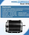 Half HP 115V 1725 RPM 48 Frame Blower Motor Replacement For AO Smith GF2054, compatible with multiple models, front view.