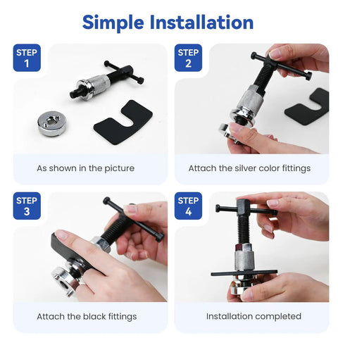 Rear Disc Brake Caliper Piston Wind Back Tool For Auto Repair And Replacing Rear Brake Pads On RV SUV Truck Durable Alloy Construction Easy Fit Quick Piston Wind Back To Reinstall Caliper illustrated installation steps