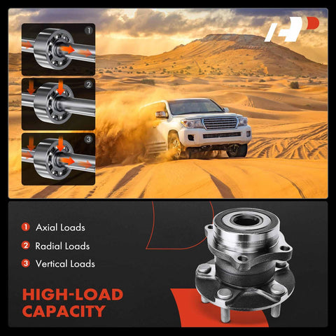 Heavy-duty rear wheel bearing and hub assembly 5-lug fit for Subaru Outback 2015-2021, Forester 2019 shown with high-load capacity.