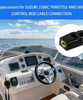 Boat dashboard with Suzuki Outboard Throttle And Shift Control Box Cable End Connectors, ABS Copper Fittings inset view.