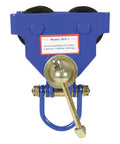 Front view of blue Heavy-Duty Steel Quick Install Manual Trolley, 1000 Lb Capacity, 6.75 In Headroom, lifting eye, lock ring visible.