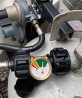Propane Tank Gauge Level Indicator For 20Lb Tanks With Leak Detector, Brass Pressure Gauge for BBQ Grill and RV, installed view