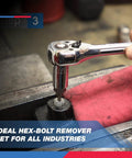 Using Heavy Duty Multispline Screw And Bolt Extractor Set For Stripped Fasteners on a bolt with a wrench, Neiko 04204A.