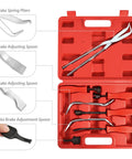 8 Piece Brake Service Kit With Spring Installer And Remover Pliers DIY Friendly Tools Set In Red With Durable Carrying Case For Quick Brake Maintenance And Pro Grade Repairs, showing tools in molded compartments.