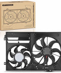 Direct Fit Engine Radiator Cooling Fan Assembly For Audi A3 And TT Quattro 2006 To 2015 with twin blades and secure mount.