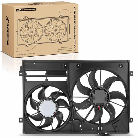Direct Fit Engine Radiator Cooling Fan Assembly For Audi A3 And TT Quattro 2006 To 2015 with twin blades and secure mount.
