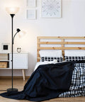 Dope Free Standing Floor Lamp With An Adjustable Reading Light And Main Uplight 3 Way 150W Incandescent Frosted White Shade in bedroom