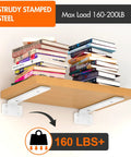 Super Sturdy Floating Shelf Brackets Six Inch Heavy Duty Iron Wall Mount Hardware Built Like A Tank To Handle Heavy Loads And Kitchen Decor Six Pack with books on a wooden shelf.