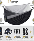 Camping Hammock With Mosquito Net Ready To Roll For Outdoors Ultralight And Easy Setup Parachute Nylon With Tree Straps