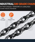 Beefed Up 1 Ton Hand Chain Hoist For Engine Lifts And Heavy Duty Work In Garages And Warehouses, Perfect For Auto Shops, 10 Ft Lift Range, Built With Durable Alloy Steel Chain And Reinforced Gears For Long Lasting Performance. Industrial G80 grade chain close-up