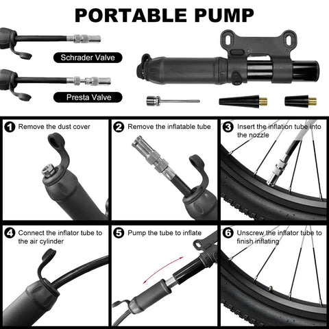 Portable pump steps from Waterproof Bicycle Seat Bag With Built In Pump And 15 In 1 Tool Kit Portable Bike Repair Bag