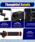Beast 3.6HP 2 Stroke Outboard Motor details including cooling water outlet and rubber handle for inflatable boats.