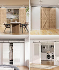 Six Foot Sliding Barn Door Hardware Kit With Double Track, Heavy Duty T Shaped Style in Black Finish installed in various rooms