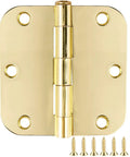 Door Hinges 3.5 Inch Polished Brass, 18 Pack, Heavy Duty Steel With Rounded 5 Eighths Radius Corners, Reversible Removable Pin, 6 Hole Pattern