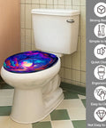 UV Reactive Round Toilet Seat for Bathroom with colorful design installed on white toilet in modern bathroom setting.